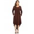 Lady Long Sleeve Irregular Dress Crew Neck Solid Color Over Size Dress with Pockets coffee 5XL
