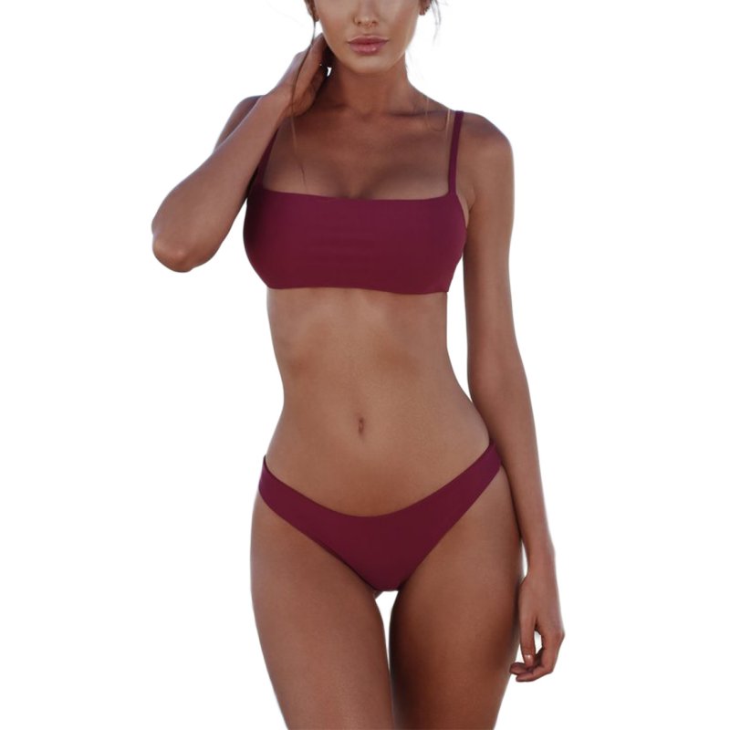 Lady Sexy Bikini Tube Top+Triangle Shorts Backless Shoulder Straps Swimsuit Swimwear Beach Wear