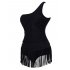 Lady Sexy One piece Slim Swimsuit Strapless Tassels Swimwear Beach Wear black 2XL