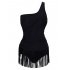 Lady Sexy One piece Slim Swimsuit Strapless Tassels Swimwear Beach Wear black 2XL