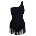 Lady Sexy One piece Slim Swimsuit Strapless Tassels Swimwear Beach Wear black 2XL