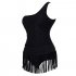 Lady Sexy One piece Slim Swimsuit Strapless Tassels Swimwear Beach Wear black 2XL