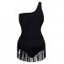 Lady Sexy One piece Slim Swimsuit Strapless Tassels Swimwear Beach Wear black 2XL