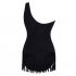 Lady Sexy One piece Slim Swimsuit Strapless Tassels Swimwear Beach Wear black 2XL