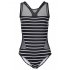 Lady Sexy One piece Slim Swimsuit Fashion Stripe Mesh Stitching Swimwear Beach Wear Black stripes XL