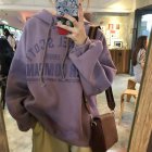 Lady Thicken Loose Hoodie Sweatshirt Printing Letter Autumn Winter Casual Pullover Tops purple_2XL