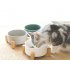 Large Capacity Pet Ceramic Feeding Bowl with Wood Frame for Cat Dog Food Green