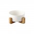 Large Capacity Pet Ceramic Feeding Bowl with Wood Frame for Cat Dog Food White