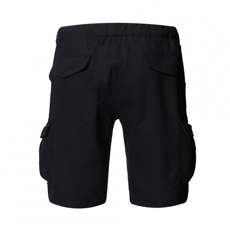Large Size Men Fashion Pure Color Patchwork Leather Belt Casual Shorts black_L
