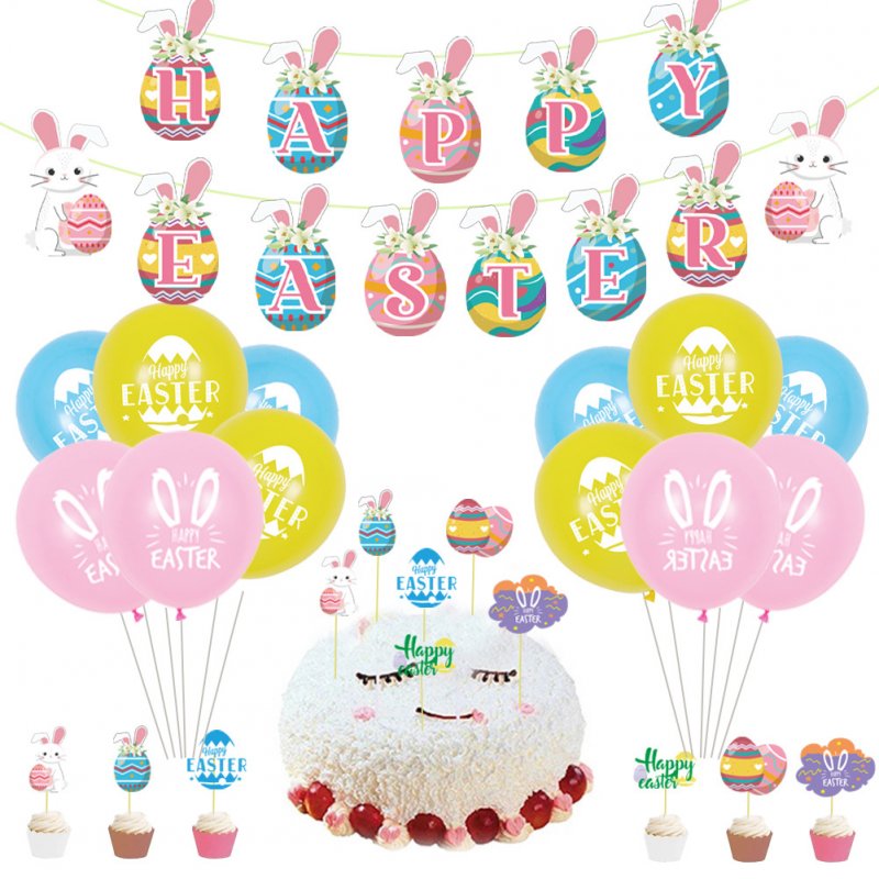Latex Balloons Set Include Banners Cake Toppers Easter Egg Balloons Photo Props For Happy Easter Decorations