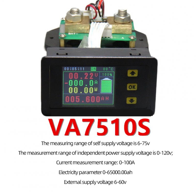 Lcd Combo Meter Voltage Current Kwh Watt  Meter 12v 24v 48v 96v Battery Capacity Power Monitoring 1.8inch 100a