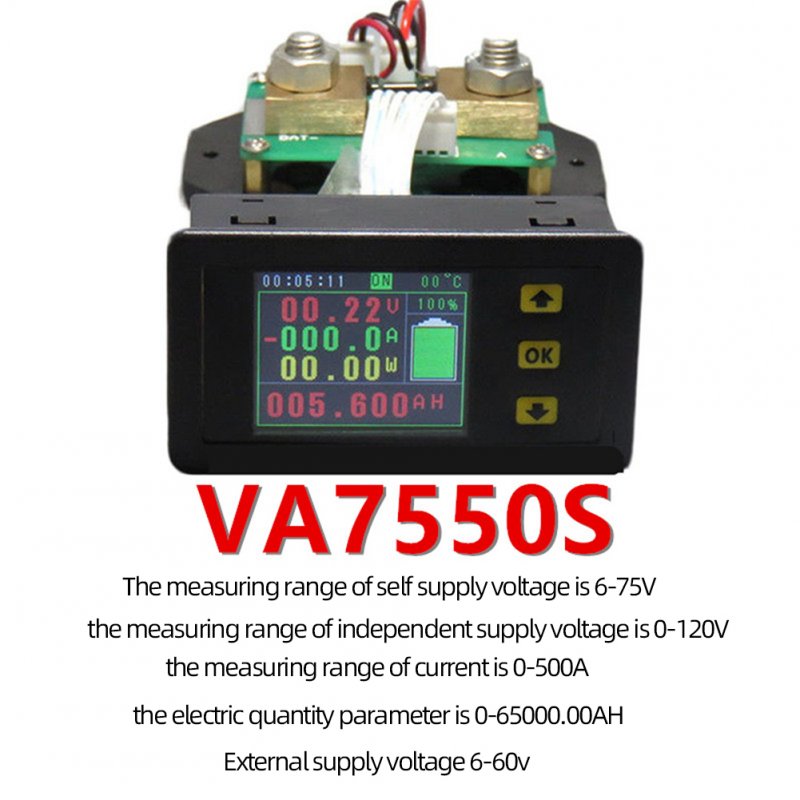 Lcd Combo Meter Voltage Current Kwh Watt  Meter 12v 24v 48v 96v Battery Capacity Power Monitoring 1.8inch 100a