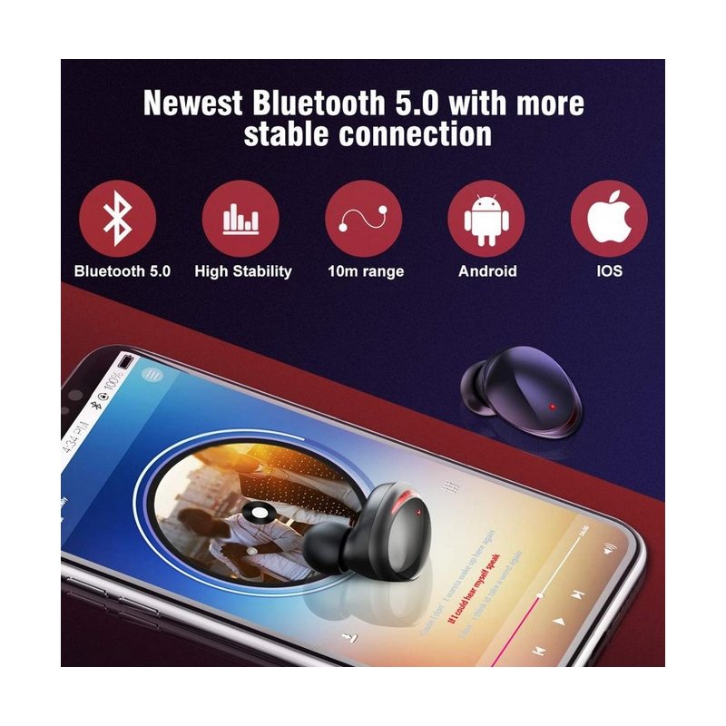 TWS T8 Bluetooth 5.0 True Wireless Earphones In-Ear Earbuds Deep Bass Stereo IPX6 Waterproof Sports Headset 