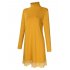 Leadingstar Women Lace Turtleneck Loose Casual Long Sleeve Knit Dress Yellow L