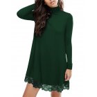 Leadingstar Women Lace Turtleneck Loose Casual Long Sleeve Knit Dress Dark green XL