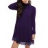 Leadingstar Women Lace Turtleneck Loose Casual Long Sleeve Knit Dress Purple S