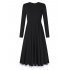 Leadingstar Women Long Sleeve Lace Trim Casual A Line Flare Midi Dress with Pocket