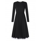 Leadingstar Women Long Sleeve Lace Trim Casual A Line Flare Midi Dress with Pocket