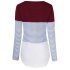 Leadingstar Women Scoop Neck Color Block Stripe Casual Long Sleeve T Shirt Tops Red wine XL