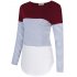 Leadingstar Women Scoop Neck Color Block Stripe Casual Long Sleeve T Shirt Tops Red wine S