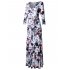 Leadingstar Women s 3 4 Sleeve V Neck Floral Print Boho Maxi Wrap Dress S