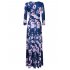 Leadingstar Women s 3 4 Sleeve V Neck Floral Print Boho Maxi Wrap Dress S
