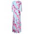 Leadingstar Women s 3 4 Sleeve V Neck Floral Print Boho Maxi Wrap Dress M