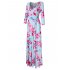 Leadingstar Women s 3 4 Sleeve V Neck Floral Print Boho Maxi Wrap Dress M