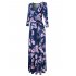 Leadingstar Women s 3 4 Sleeve V Neck Floral Print Boho Maxi Wrap Dress XL
