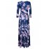 Leadingstar Women s 3 4 Sleeve V Neck Floral Print Boho Maxi Wrap Dress XL