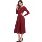 Leadingstar Women s Casual Long Sleeve A Line Fit and Flare Midi Dress L Burgundy