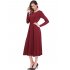 Leadingstar Women s Casual Long Sleeve A Line Fit and Flare Midi Dress L Burgundy