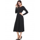 Leadingstar Women s Casual Long Sleeve A Line Fit and Flare Midi Dress L Black