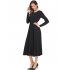 Leadingstar Women s Casual Long Sleeve A Line Fit and Flare Midi Dress XL Black