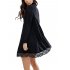 Leadingstar Women s Knitting Turtleneck Long Sleeve Loose Lace Cotton Casual Dress Black