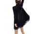 Leadingstar Women s Knitting Turtleneck Long Sleeve Loose Lace Cotton Casual Dress Black