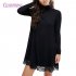 Leadingstar Women s Knitting Turtleneck Long Sleeve Loose Lace Cotton Casual Dress Black