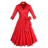 Leadingstar Women s Lapple 3 4 Sleeve Bow Belt Knee Length Classical Casual Swing Dress Red Size S