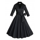 Leadingstar Women s Lapple 3 4 Sleeve Bow Belt Knee Length Classical Casual Swing Dress Red Size S