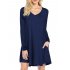 Leadingstar Women s Long Sleeve V neck Swing Pocket Casual T shirt Dress Royal blue L