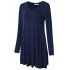 Leadingstar Women s Long Sleeve V neck Swing Pocket Casual T shirt Dress Royal blue XL