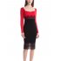 Leadingstar Women s Square Neck Long Sleeve Floral Lace Splicing Hem Fit Dress Red Black Asia Size S