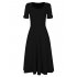 Leadingstar Womenis Square Neck Short Sleeve Waist Hepburn Style Vintage Casual Swing Dress Black Asia Size S