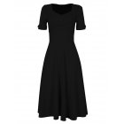 Leadingstar Womenis Square Neck Short Sleeve Waist Hepburn Style Vintage Casual Swing Dress Black Asia Size S