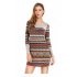 Leadingstar Womens Long Sleeve T Shirt Dress Tribal Color Block Striped Casual Dresses with Pockets Rose Red L