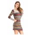 Leadingstar Womens Long Sleeve T Shirt Dress Tribal Color Block Striped Casual Dresses with Pockets Brown L
