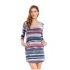 Leadingstar Womens Long Sleeve T Shirt Dress Tribal Color Block Striped Casual Dresses with Pockets Brown L