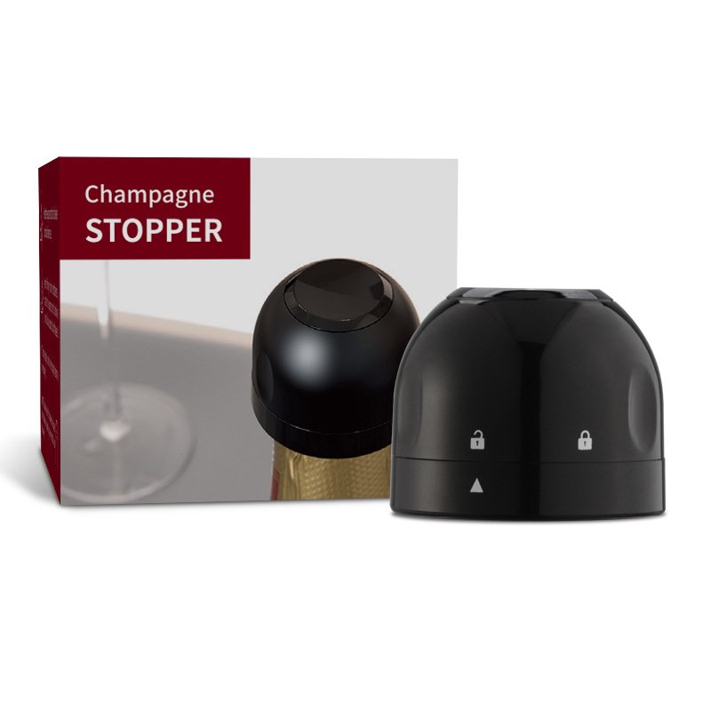 Leak-proof Vacuum Wine Bottle  Cap For Sparkling Wine Mini Champagne Stopper Sealing Plug Black (English color box)