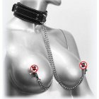 Leather Choker Collar With Nipples Clip Chain Male Female Sex Toys Adult Games Products 70g