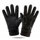 Leather Glove Winter Glove Winter Pigskin Glove Ride Bike  # pattern Black_One size